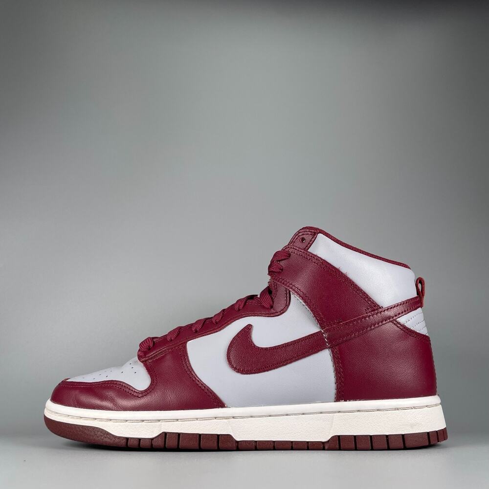 Men 7.5 Women 9 Nike Dunk High Retro Maroon Gray Athletic Leather Shoes Sneakers